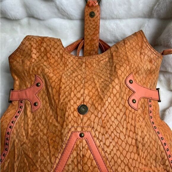 Babee D leather orange reptile prints hobo large shoulder bag antique hardwares - Picture 8 of 8